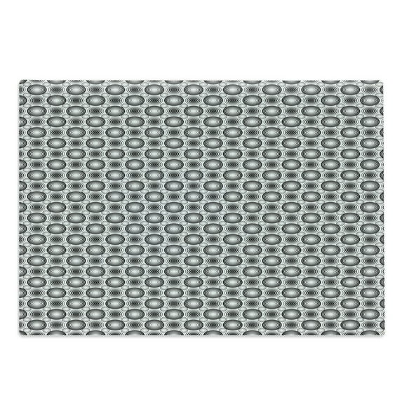 Black and White Cutting Board, Monochrome Geometric Mosaic with Circles Ring Shapes Simple Minimalist, Decorative Tempered Glass Cutting and Serving Board, Large Size, Black White, by Ambesonne