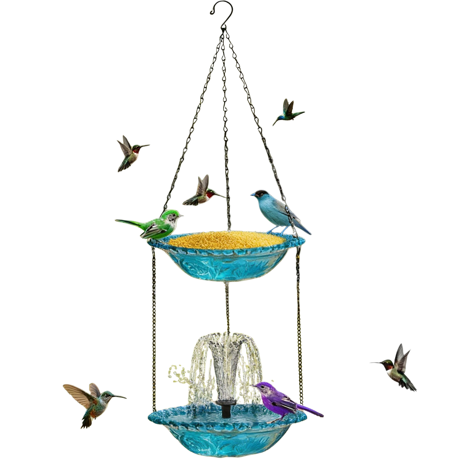 Hanging Solar Bird Bath Fountain, Solar Powered Cascading Outdoor Water Fountain, Hanging Bird Bath with Water for Outdoors Garden Patio Backyard Lawn Decor