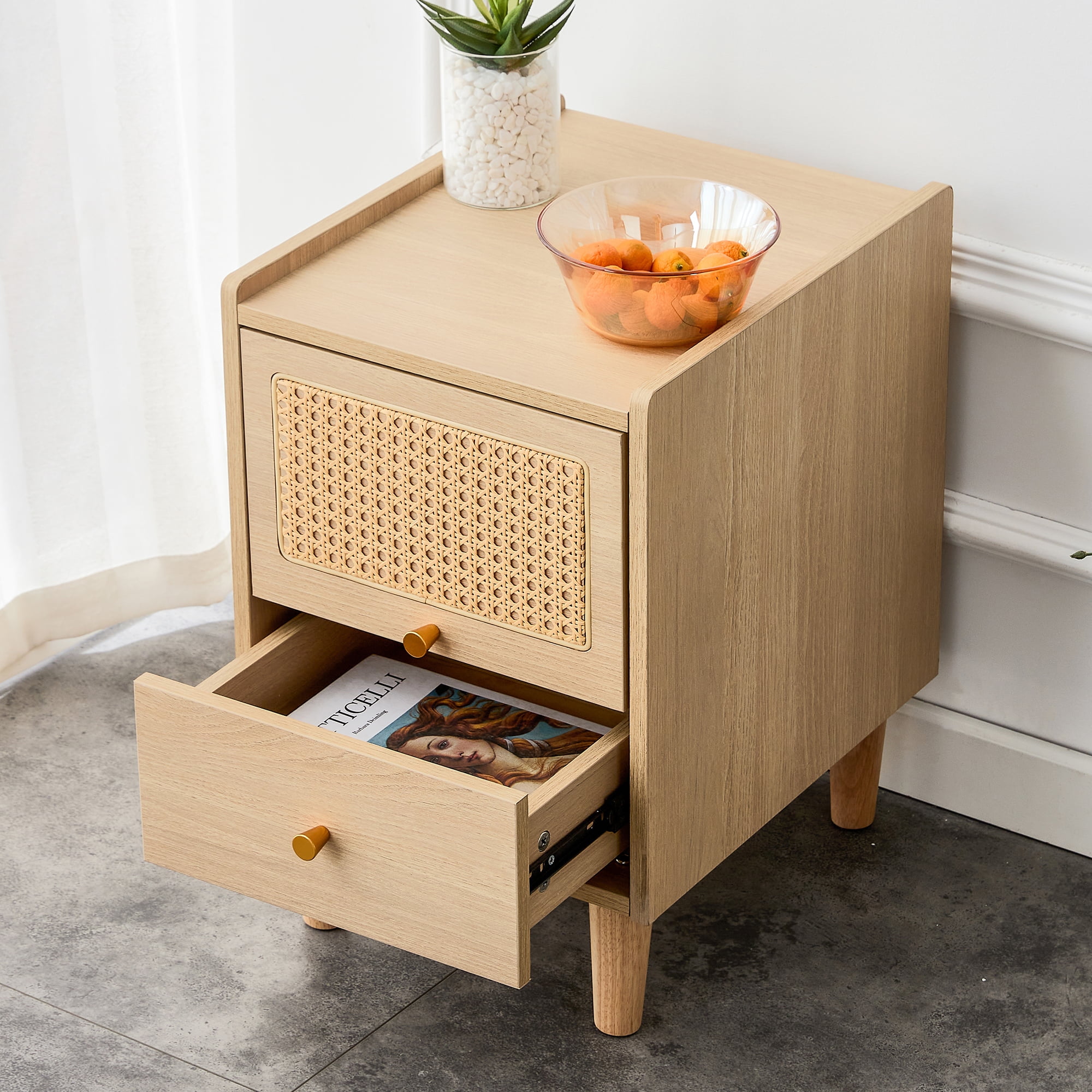 Resenkos Modern Natural End Side Table Nightstand, Bedroom Furniture with Rattan Drawers Resenkos Modern Natural End Side Table Nightstand, Bedroom Furniture with Rattan Drawers