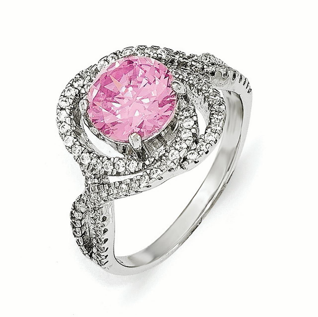 Cheryl M Sterling Silver Pink and White CZ Ring
