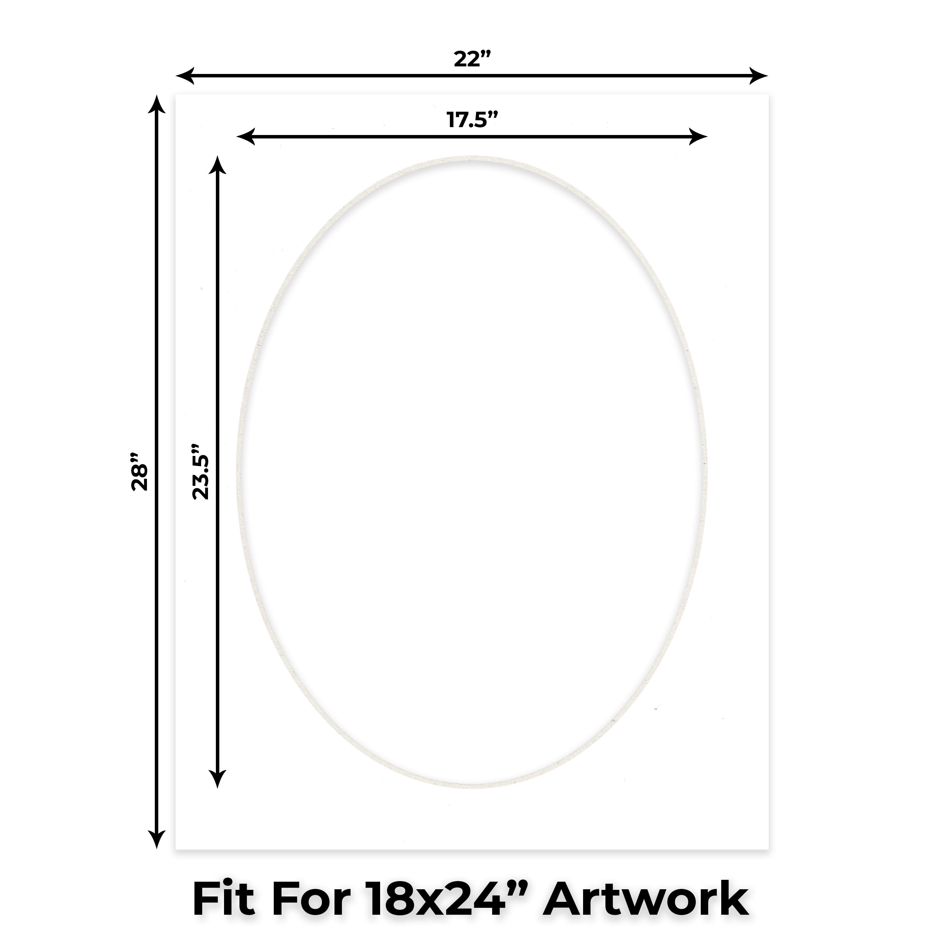 White Picture Frame Mat for 22x28 Frames - Oval Opening for 18x24 Photos - 25 Mats