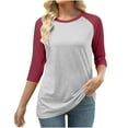 thumbnail image 2 of RongHuan Womens Plus Size Tees Fashion 3/4 Sleeve Crewneck Tops Color Block Baseball Tshirt Relaxed Fit Blouse, 2 of 5