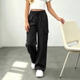 thumbnail image 2 of UDAUDU Girls Sweatpants Preppy Kids Cargo Pants Wide Leg Baggy Sweat Pants Teen Joggers School Athletic Casual Trousers with Pockets, 2 of 10