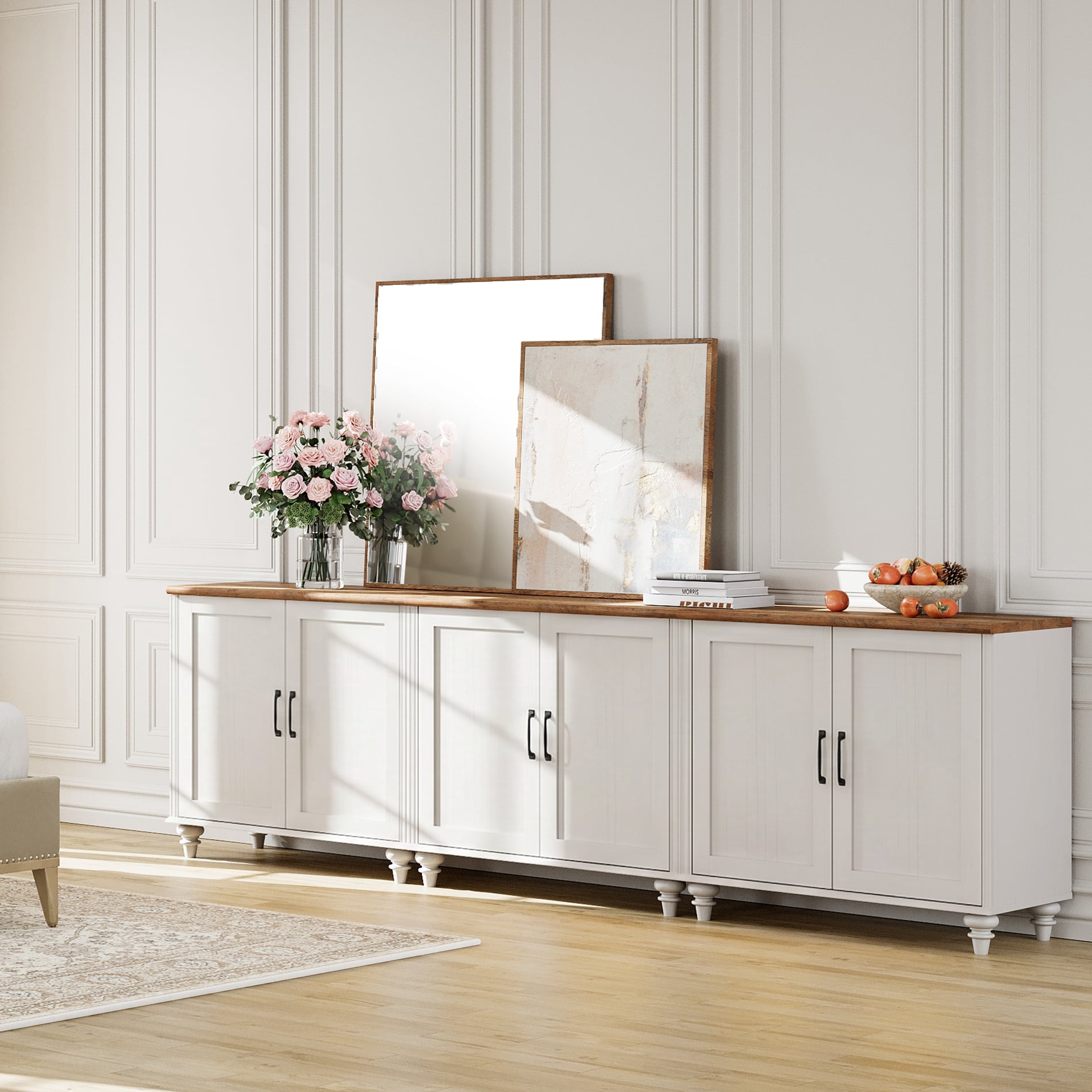 TV Stand For 100 Inch TV Inch TV, 3-In-1 TV Console Table For 75/80/85/90 Inch TV, Entertainment Center With 6 Wood Doors, White