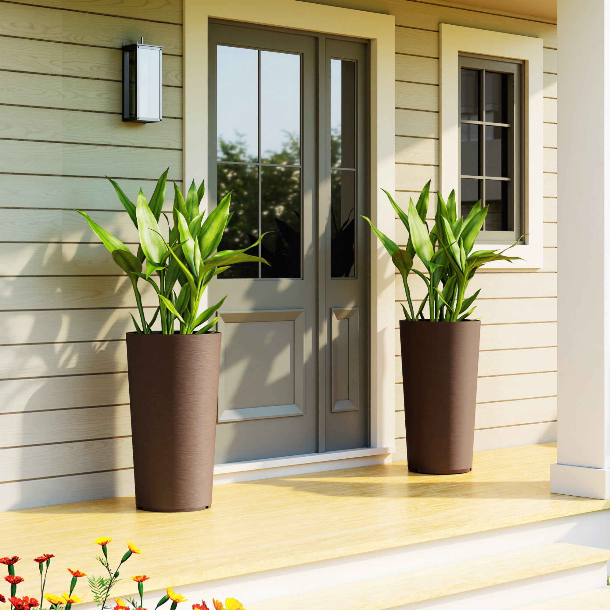 Outsunny 29 Inch Outdoor Planter, Weather and UV Resistant Stackable Large Planters, Brown