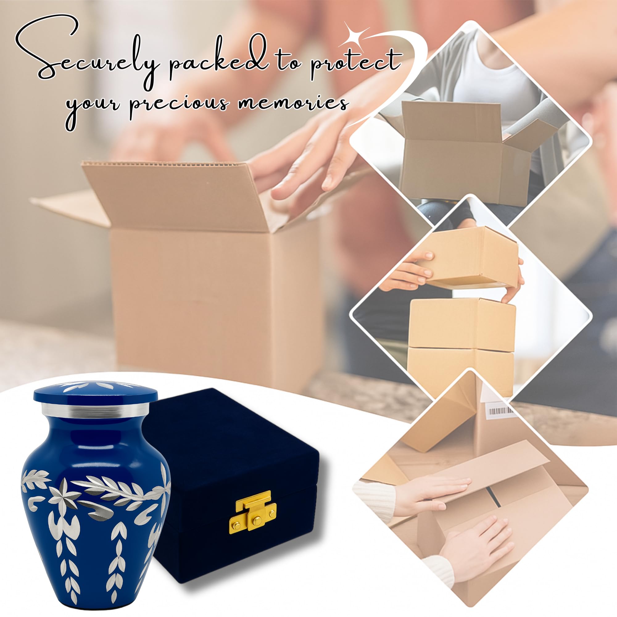 Nova Niche Dark Blue Small Cremation Urn for Human Ashes – Handicrafted Memorial Keepsake with Velvet Box.(3"cu.in)