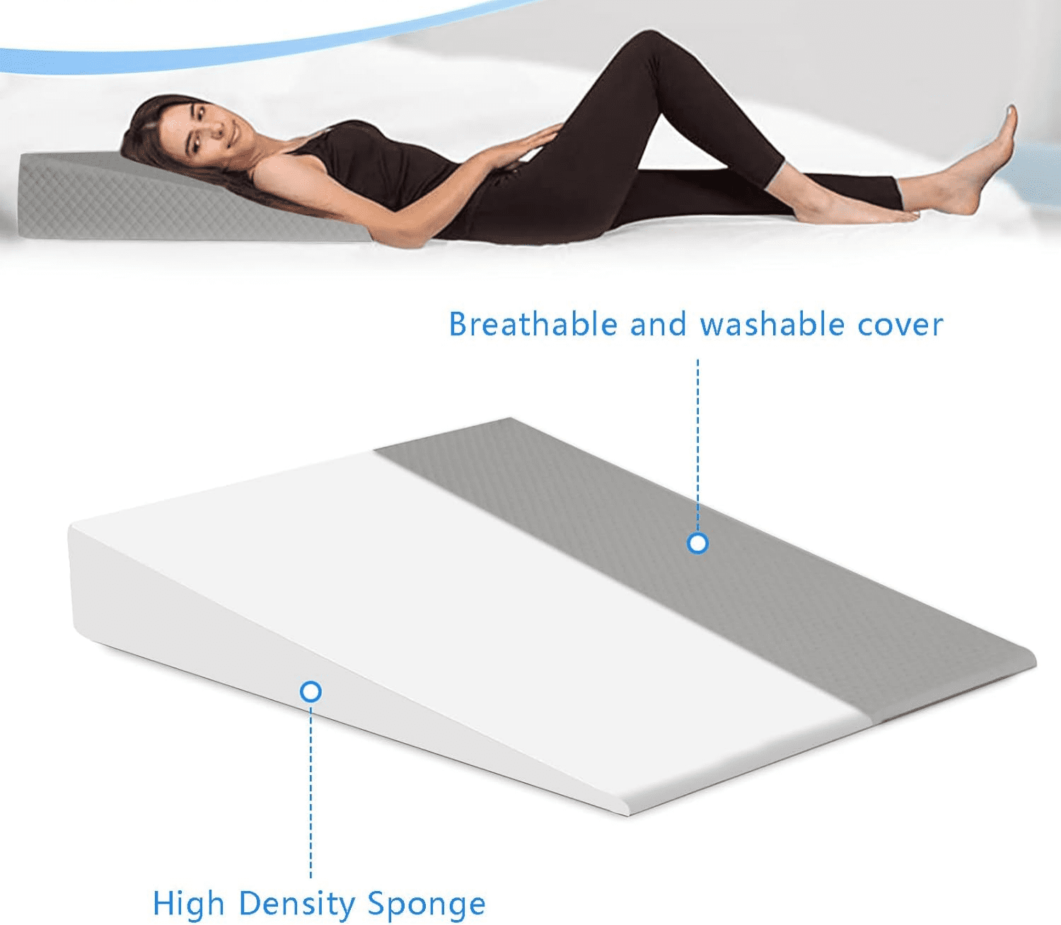 Bed Wedge Pillow Triangle Belt Foam for, Knee, Small Leg, Reading, Maternity (Grey)