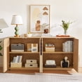 thumbnail image 5 of WIRRYTOR 63" Mid-century Modern Arched Grooved Sideboard Cabinet, 4-Door Buffet Sideboard with Adjustable Shelves, Natural Storage Credenza TV Stand, 5 of 9