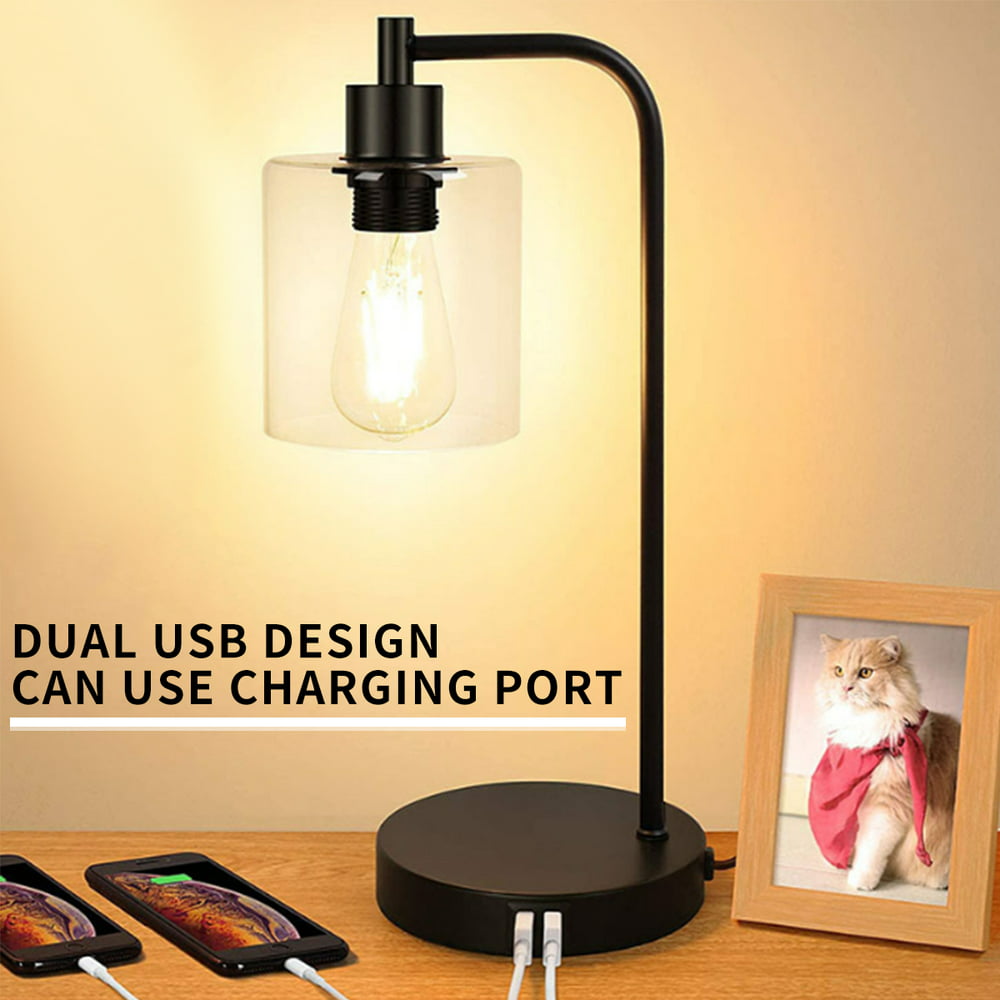 Industrial USB Lamp Touch Control Table Lamps with 2 USB Ports, 3-Way