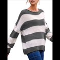 thumbnail image 1 of Suéter de Punto A Rayas para Mujer, Cuello Redondo, Otoño-Invierno, Larga, Bloque de Color Gris S, 1 of 7