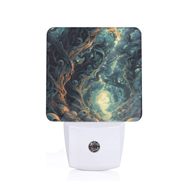 Fotbe Enchanted Forest Skull Path Luz Nocturna LED, Luz de Noche con Sensor de Luz Natural de Anochecer a Amanecer, Se Enchufa a la Pared, Blanco Cálido 0.5W-US