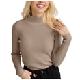thumbnail image 2 of Women's Mock Turtleneck Long Sleeve Ribbed Stretch Fitted, Thermal Lightweight Undershirt Khaki ONE SIZE, 2 of 6