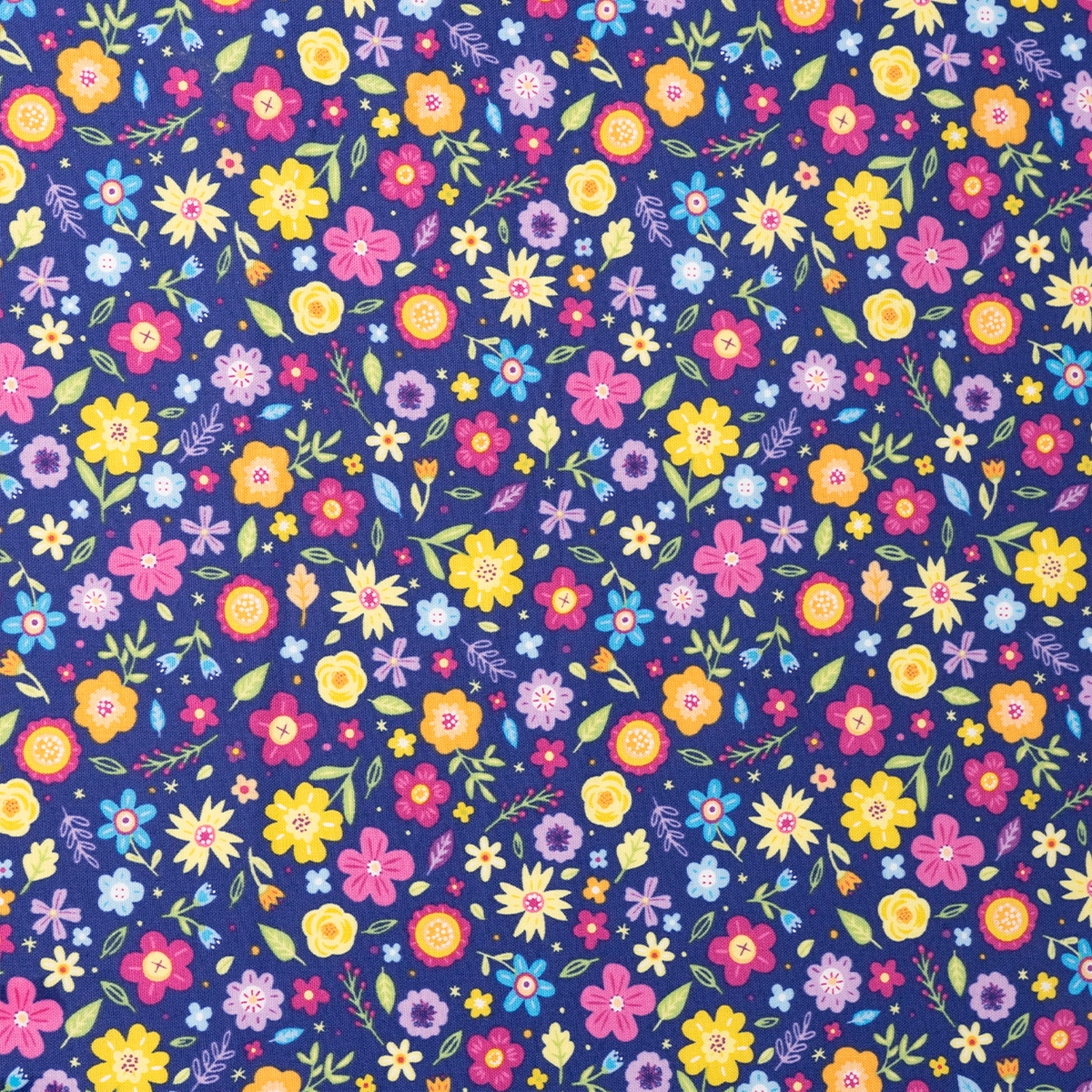 Singer Fabric, 100% Cotton, Sewing & Crafting, 44" Wide, Bright Floral On Blue, Cut by Yard