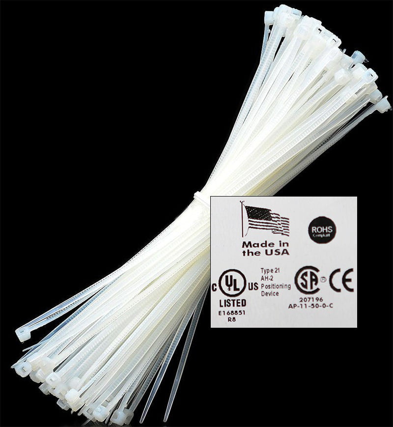 1000 USA Made TOUGH TIES 11" inch 50lb Nylon Tie Wraps Wire Cable Zip Ties White 