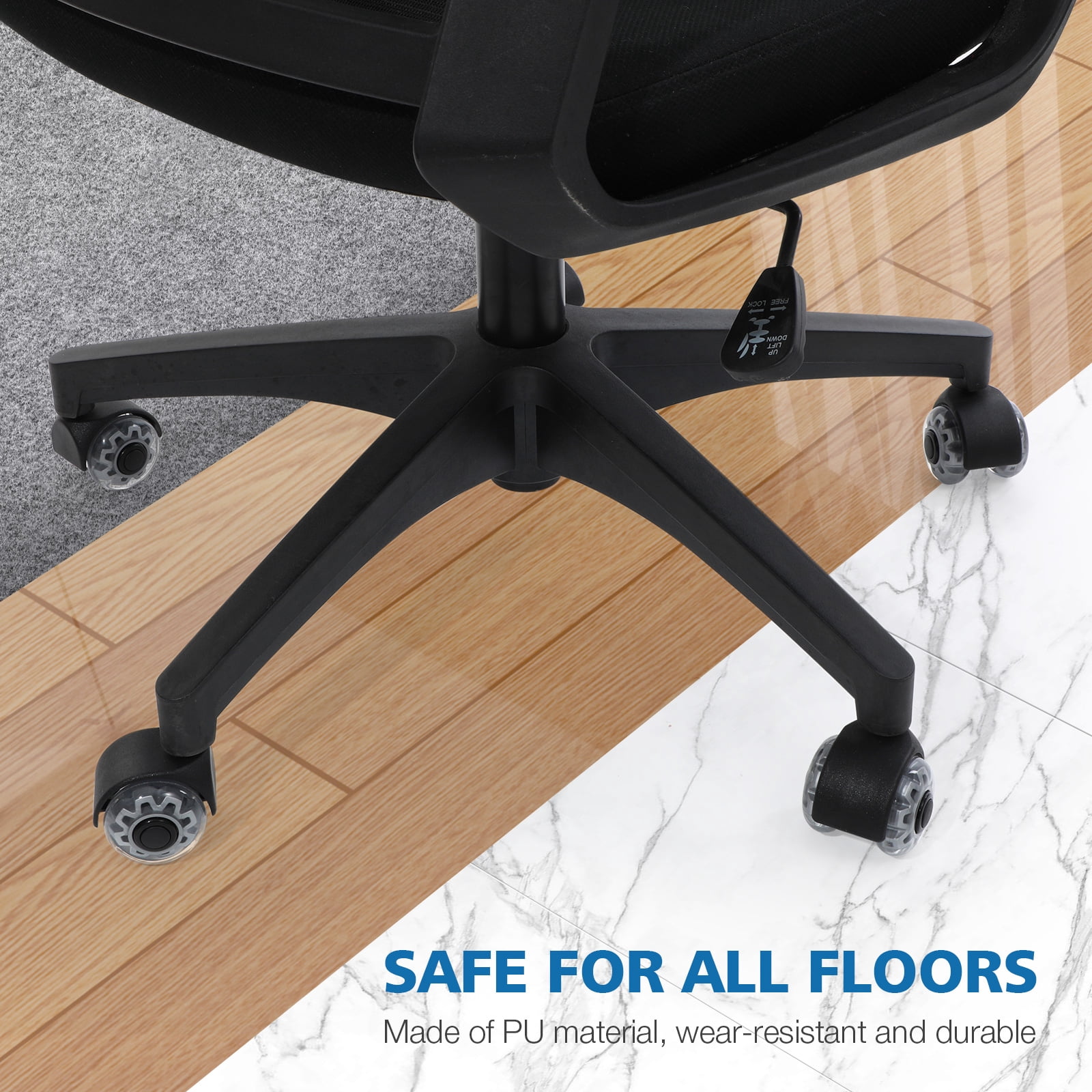 Office Chair Caster Wheels 2" Dual Wheels Set of 5 for Tile and Hardwood Floors, Universal Fit for Most Chairs (Transparent)