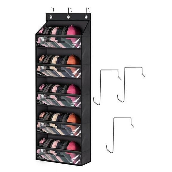 Over Door Hat Racks for Baseball Caps, Clear Deep Pockets Hat Organizer for Closet or Wall with 3 Hooks Caps Display