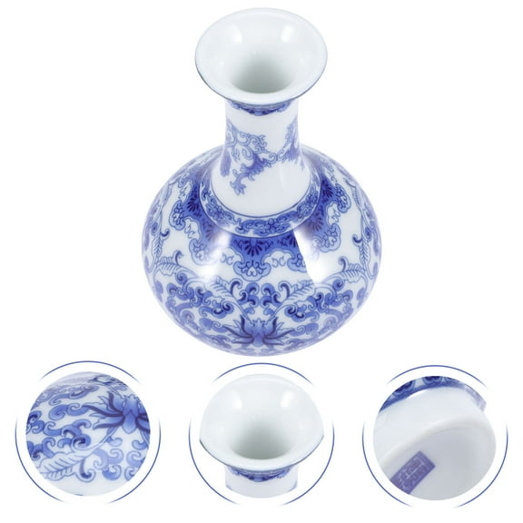 TEHAUX  Blue and White Porcelain Vase for Decor Dining Room Table Office