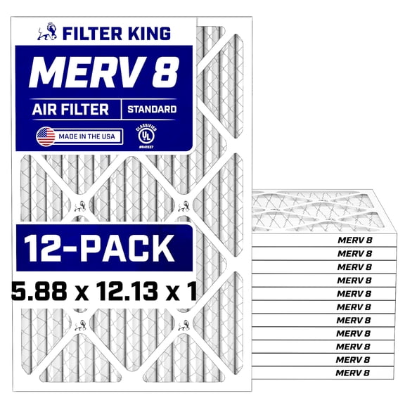 Filter King 5.88x12.13x1 Air Filter (MERV 8) (12-Pack) Dust & Allergy Control AC Furnace Filters, MADE IN USA, HVAC, Pleated, Electrostatic (Actual Size: 5.88 x 12.13 x .75)