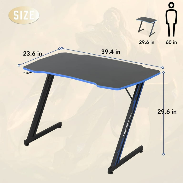 BestOffice 39'' Z-Shaped Ergonomic Gaming Desk with Headphone Hook