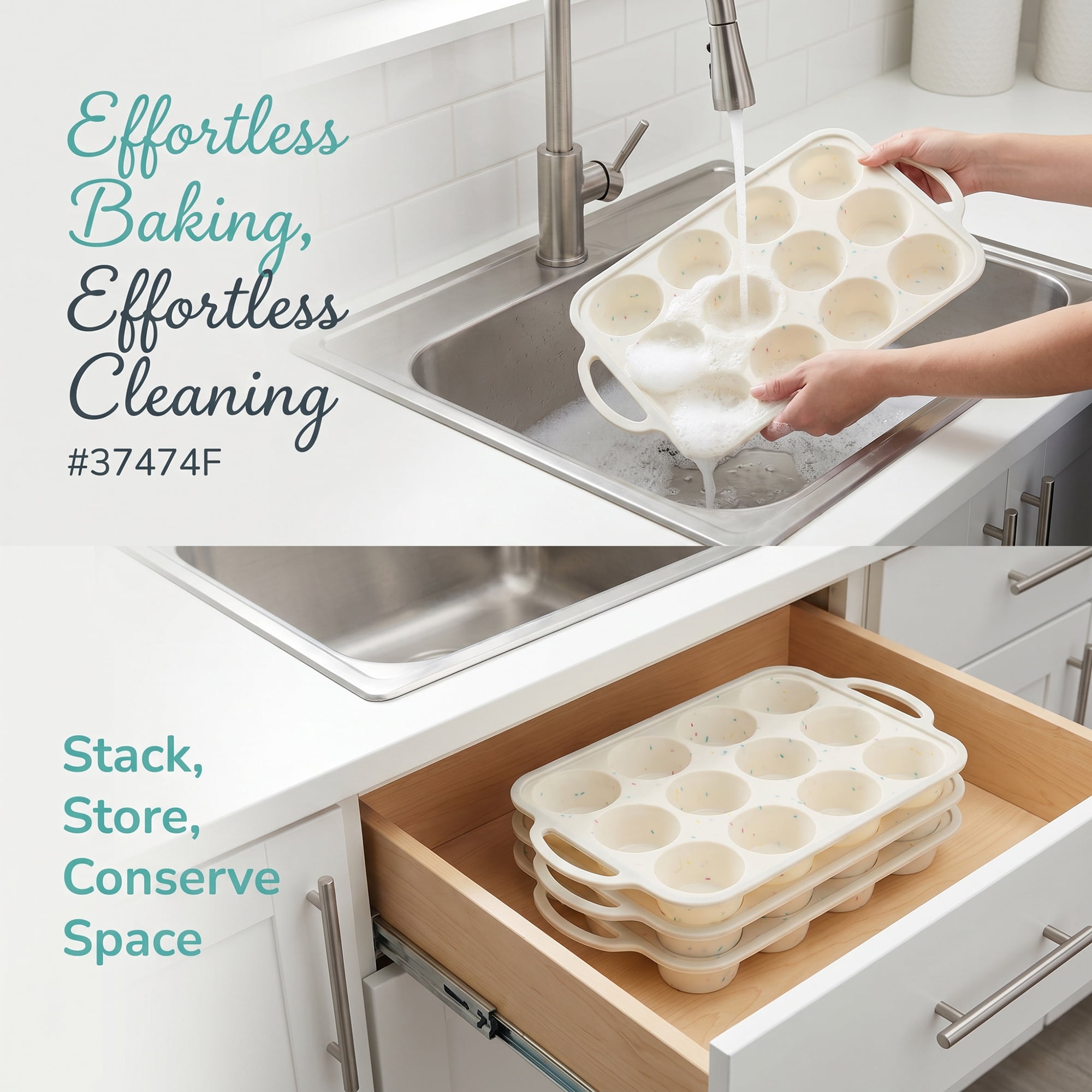 Unique Bargains Silicone Baking Pan Nonstick with Dual Handles for Bread Beige 14.8"x9.1"