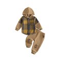 thumbnail image 1 of Conjunto de otoño para niño y niña: camisa con capucha a cuadros, chaqueta y pantalón deportivo., 1 of 9