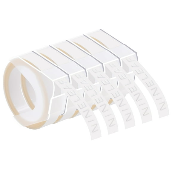 NineLeaf 5 Pack Compatible for Dymo 520101 3D Plastic Embossing Label 3/8'' x 9.8' White on Clear Label Tape