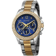 August Steiner Womens Multifunction Watch - 3 Subdials Day, Date and GMT On Colored Dial Crystal Filled Bezel on Stainless Steel Bracelet - AS8136