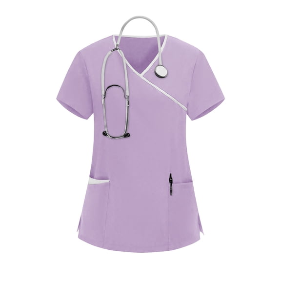 HongQid Scrub Tops for Women — Classic Fit, Pocket, Four-Way Stretch, Anti-Wrinkle