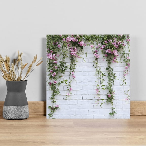 Pink Spring Floral Wall Art Painting on Canvas, Green Summer Botanical Flowers Canvas Art Home Prints Wall Art Framed Modern Artwork for Living Room Bedroom Wall Decor 16x16in