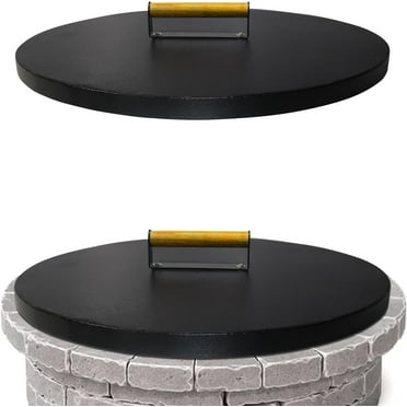 Firepit Snuffer Lid 28" - Rust Resistant Powder Coated 16 Gauge Carbon Steel Fire Pit Cover Round With Ergonomic Wooden Handle - Perfect Fit for Firepit Inside Día Up to 26"