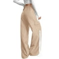 thumbnail image 5 of Xyant Cargo Pants for Girls Y2k Striped Wide Leg Elastic High Waist Parachute Joggers Trendy Baggy Streetwear Trousers Multi-Pockets Sweat Pants for Girls,(Khaki,9-10 Years), 5 of 5