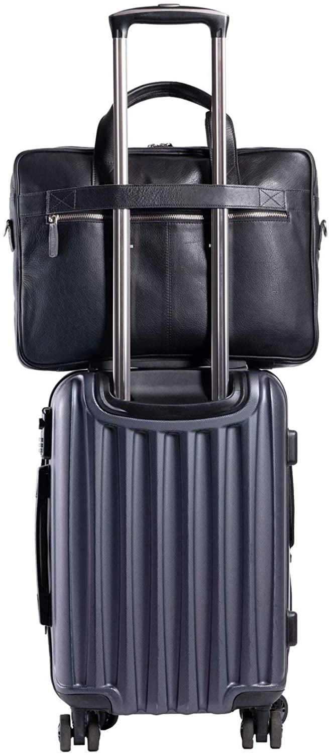KomalC 16 Inch Leather briefcases Laptop Messenger Bags for Men and Women Best Office School College Satchel Bag Black