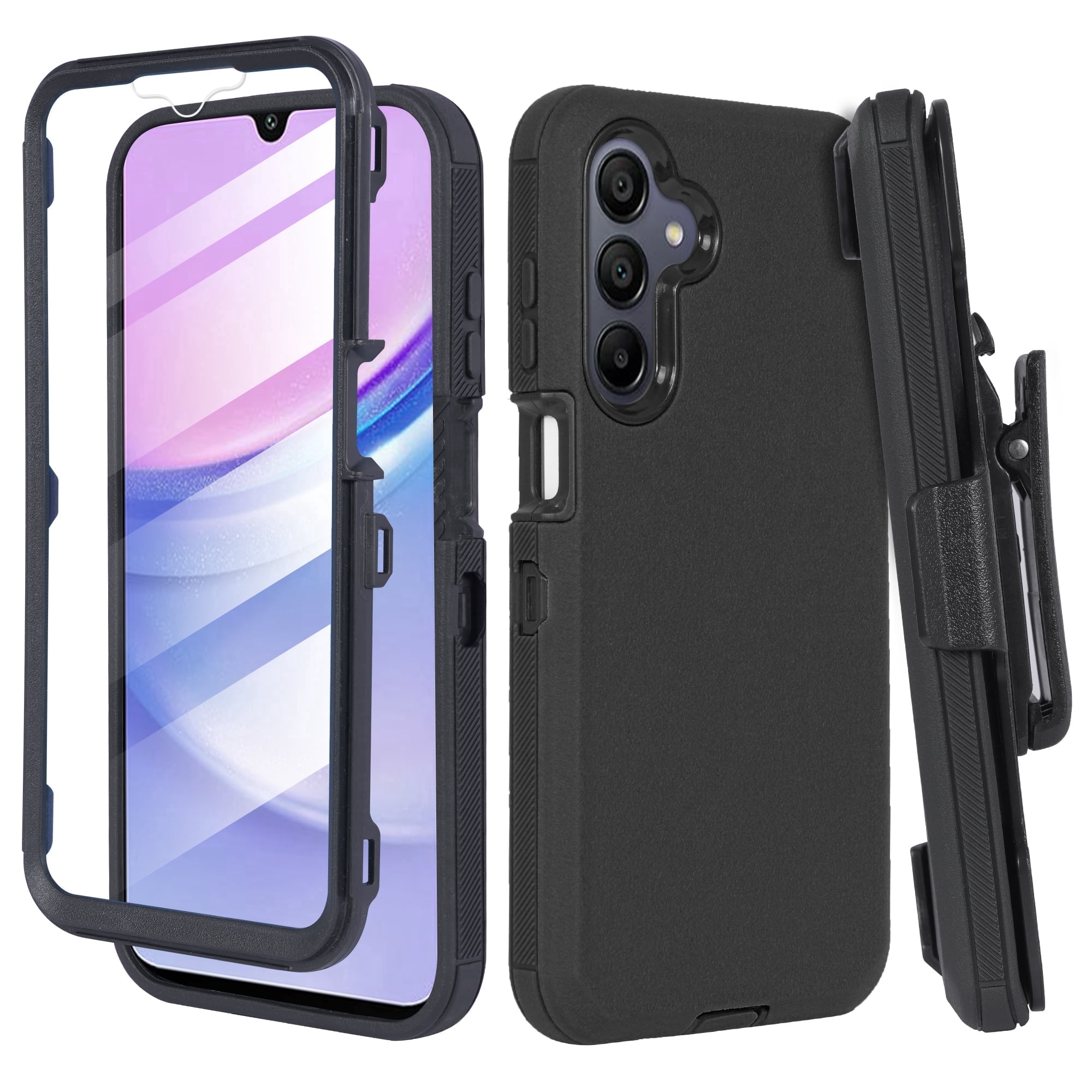 Compatible For Samsung Galaxy A16 Case by Thousand Gear– Heavy Duty Rugged Protective Cover with Belt Clip Holster & Built-in Screen Protector – Black