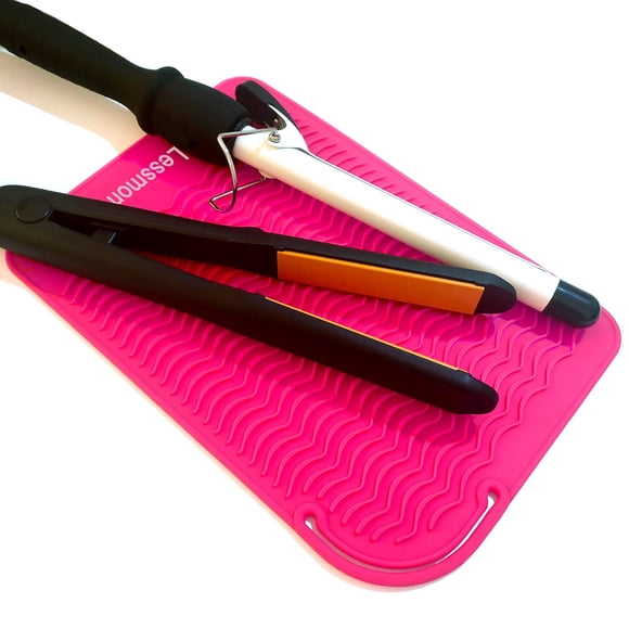 Alfombrilla grande resistente al calor para rizadores, planchas de pelo, planchas y otros utensilios de peinado (28 x 19 cm), color rosa