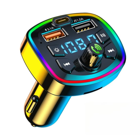 VTIN 3.1A USB PD Fast Charge Car FM Transmitter - Bluetooth 5.0, Hands-Free Calling, MP3 Player & 7-Color RGB Backlight for Phones/Tablets