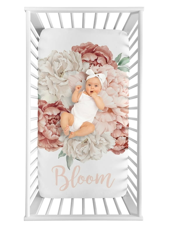 Peony Floral Garden Pink and Ivory Photo Op - Bloom Fitted Crib Sheet Girl by Sweet Jojo Designs