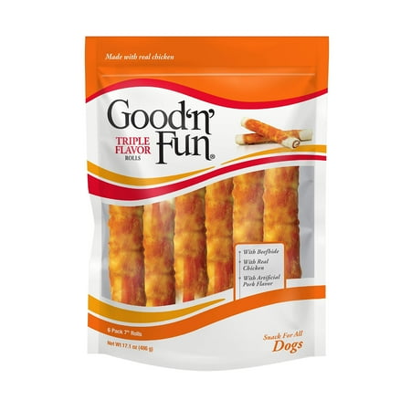 Good'n'Fun Triple Flavor 7 MMF7 inch Rolls, Chews for Dogs, 6 Count (Pack of 1)