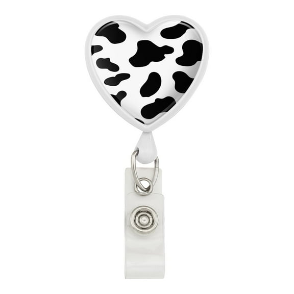 Cow Print Black White Heart Lanyard Retractable Reel Badge ID Card Holder