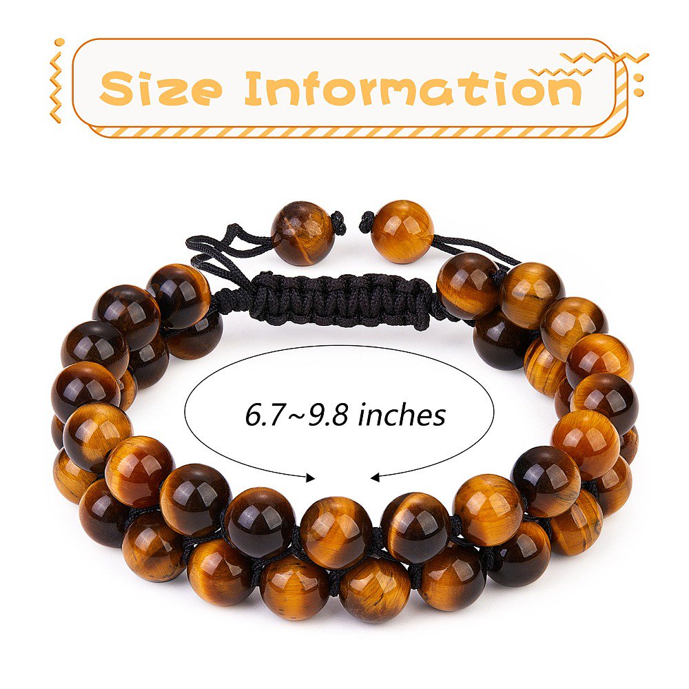 1 pc Natural Tiger Eye Bead Bracelet Double Layer Gemstone Adjustable Bracelet for Women Inner Diameter: 2-1/8~3 inch(5.3~7.5cm)