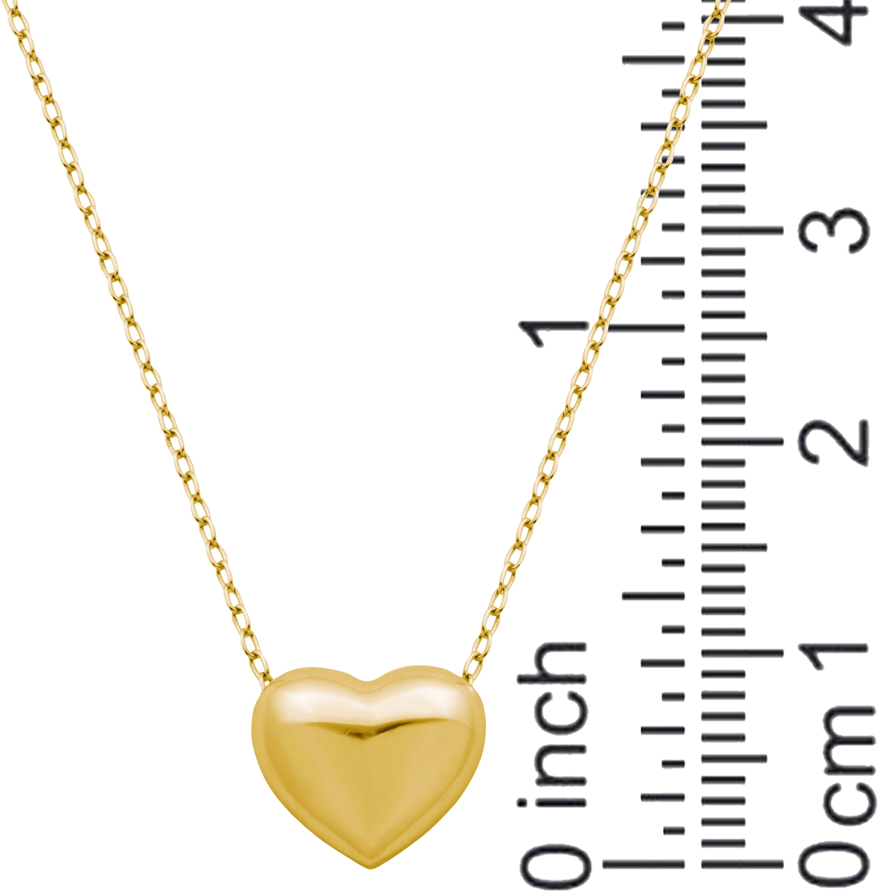 Forever Facets Puffed Heart 18" Pendant Necklace in 18k Plated Sterling Silver, Adult Female