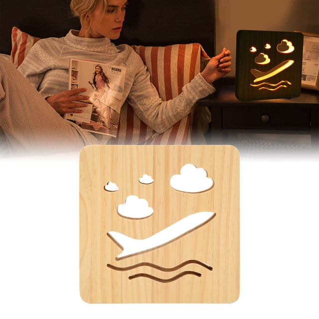 Wood Table Night Light, Warm White 2W Energy Saving Wood Carving Lamp Hollowed Design Eye Protection For Living Room
