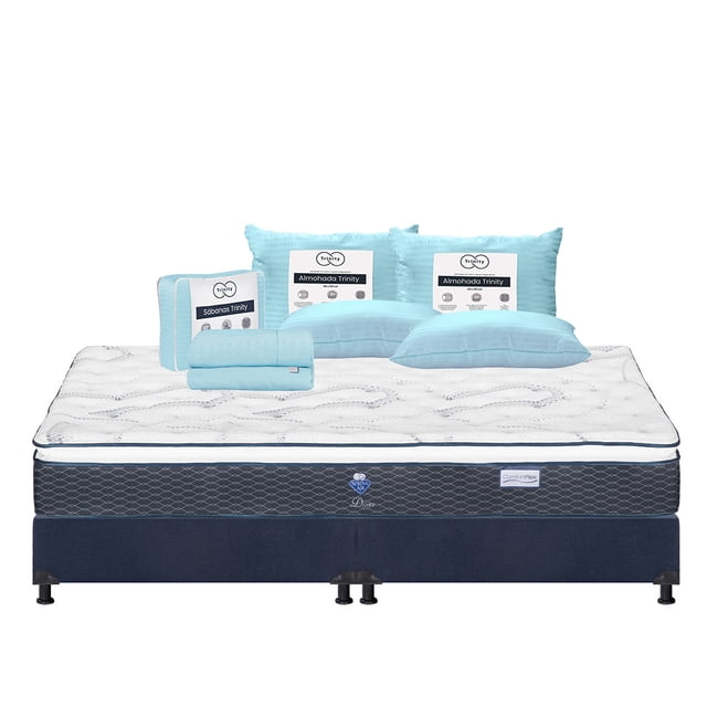 Colchón King Size Dover Spring Air + Box + 2 Almohadas Trinity + Juego de Sábanas Trinity