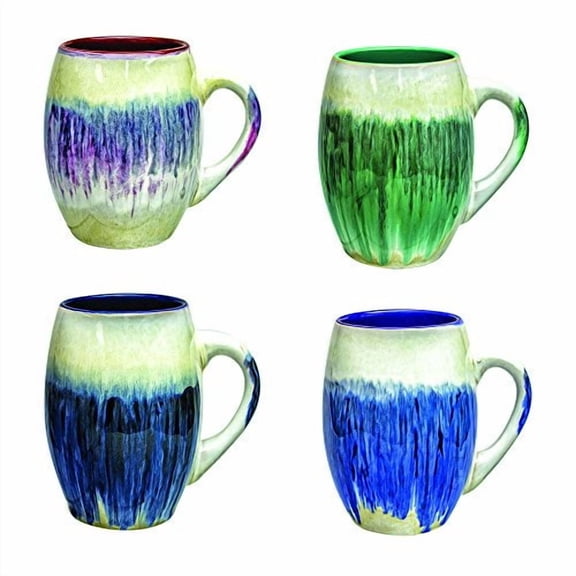 Mug Glazed Ceramic Coffee Mugs Large Coffee Mug Set of 4 Sturdy Gorgeous Kitchen Decor 16 oz Cup Sets Gift for Mom, Unique Glazed Mug Sets (Assorted Colors)
