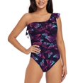 thumbnail image 2 of Picia Purple Butterfly Pattern Women's One Piece Swimsuits,One Shoulder Swimwear Asymmetric ,Ruffle Monokinis Bathing Suits,High Waisted Flattering Bathing Suits-Medium, 2 of 8