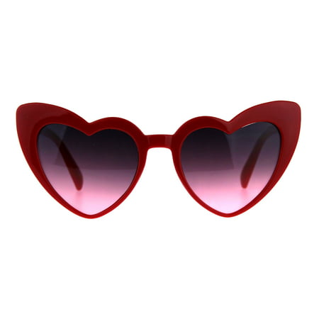Womens Oceanic Color Lens Heart Shape Cat Eye Valentines Sunglasses Red Pink Smoke