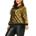 thumbnail image 4 of Agnes Orinda Women's Plus Size Metallic Jacket Sparkle Party Sequin Bomber Jackets 2X Gold, 4 of 7
