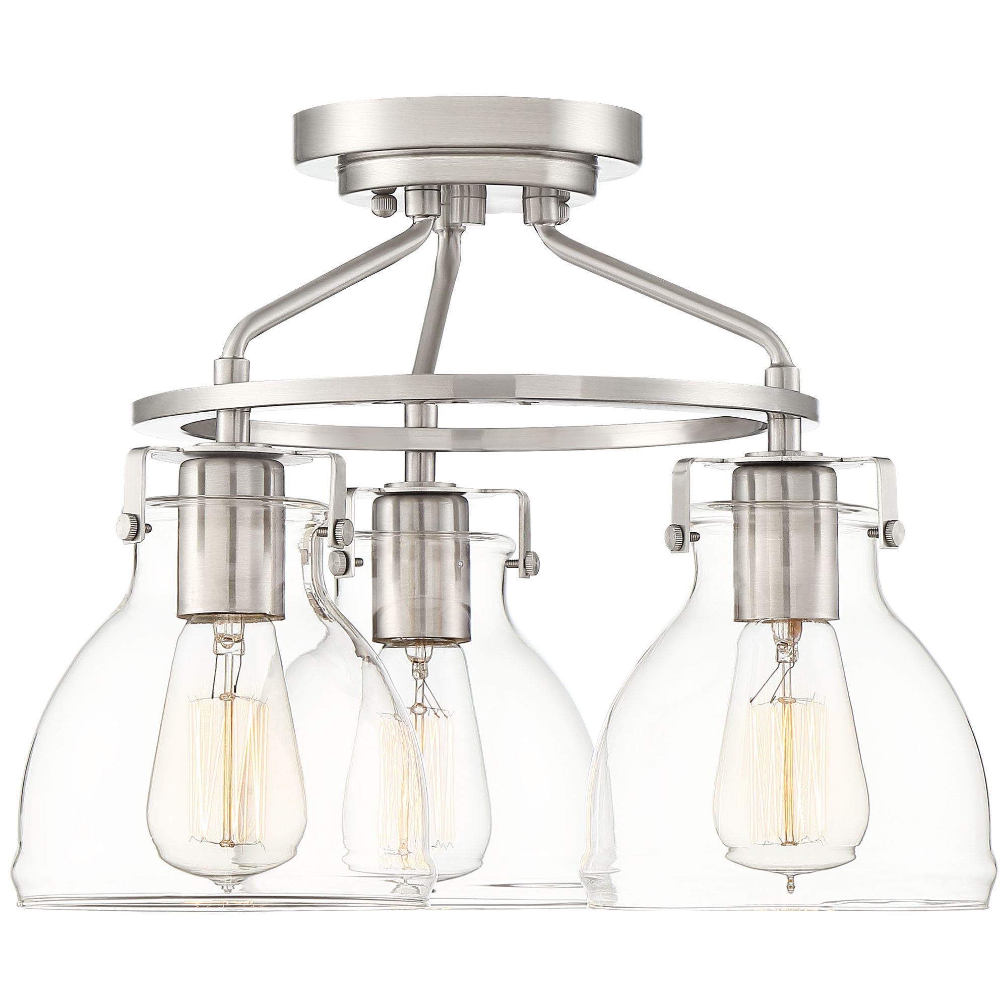 Possini Euro Design Bellis Modern Ceiling Light Semi Flush Mount Fixture 14 1/2" Wide Brushed Nickel 3-Light Clear Glass for Bedroom Kitchen Hallway