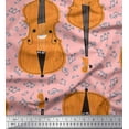 thumbnail image 1 of Soimoi Pink Rayon Crepe Fabric Notes & Violin Musical Instrument Print Fabric by the Yard 46 Inch Wide, 1 of 3