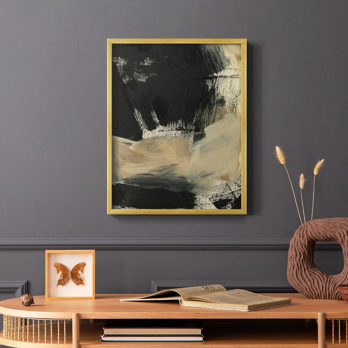 Baked Paintstrokes VI Framed Print in Gold Solid Wood Framed Print No Nail Hanging