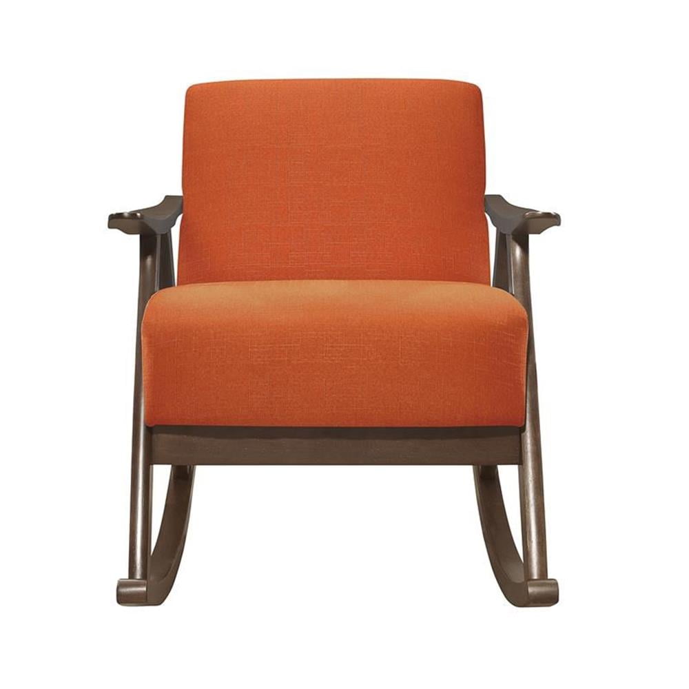 Lexicon Waithe Mid-Century Textured Fabric Rocking Chair in Dark Walnut/Orange